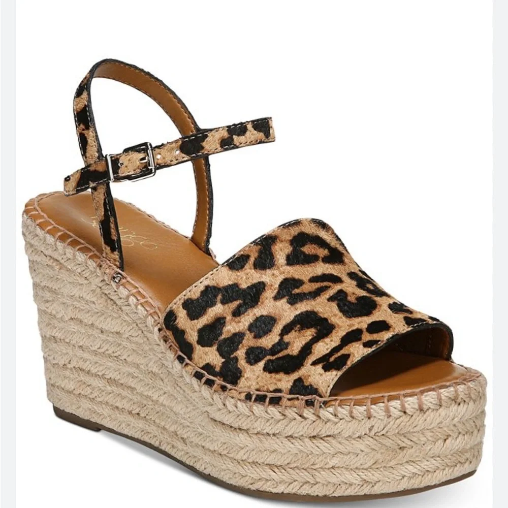 Franco Sarto TULA Animal print fur platform espadrille sandals wedges women 7.5